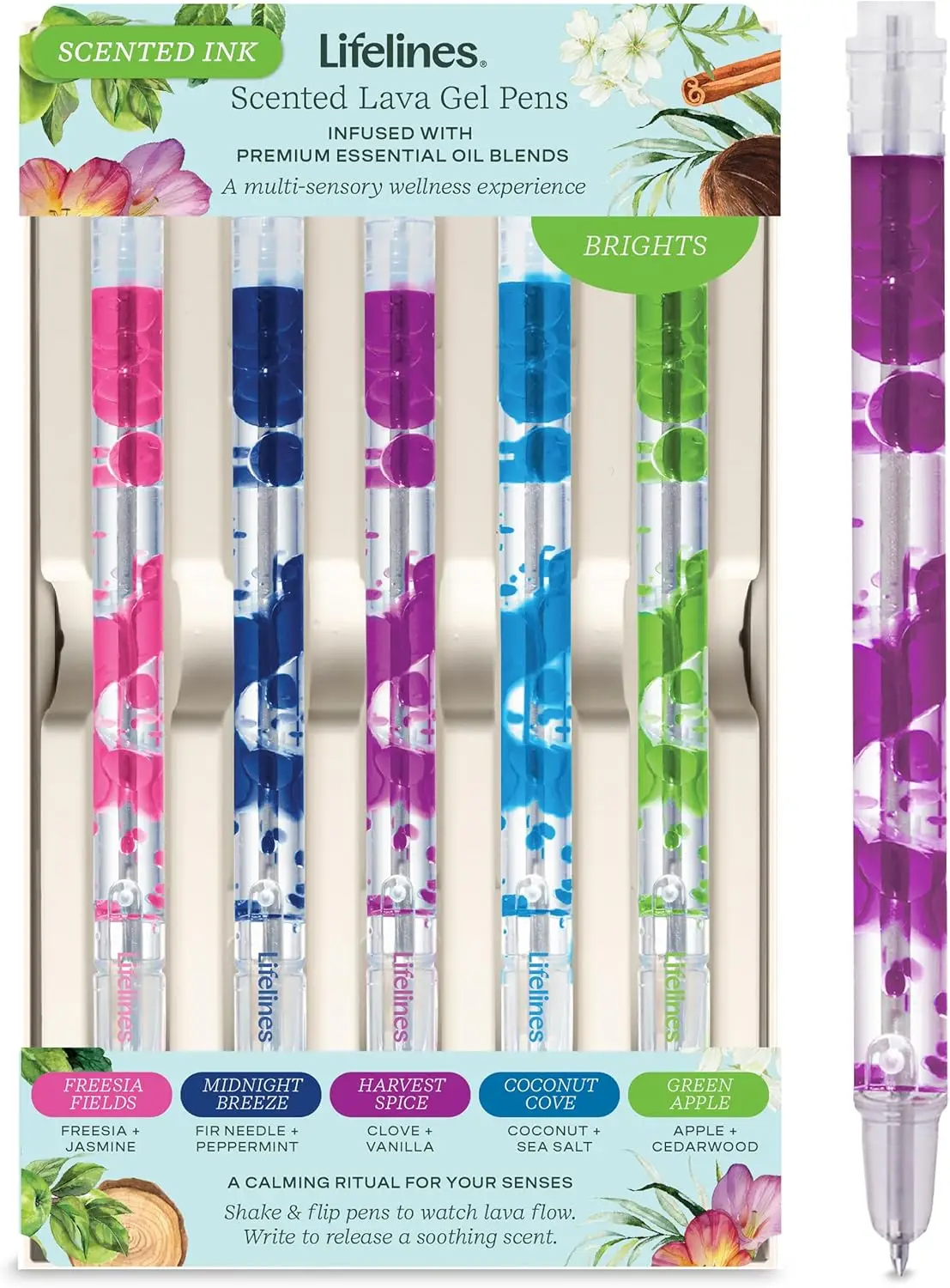 

Scented Lava Gel Pen Set, 5-Pack Bright Colors - 0.5mm Colored Pens with Essential Oils & Mesmerizing Lava for School & Office
