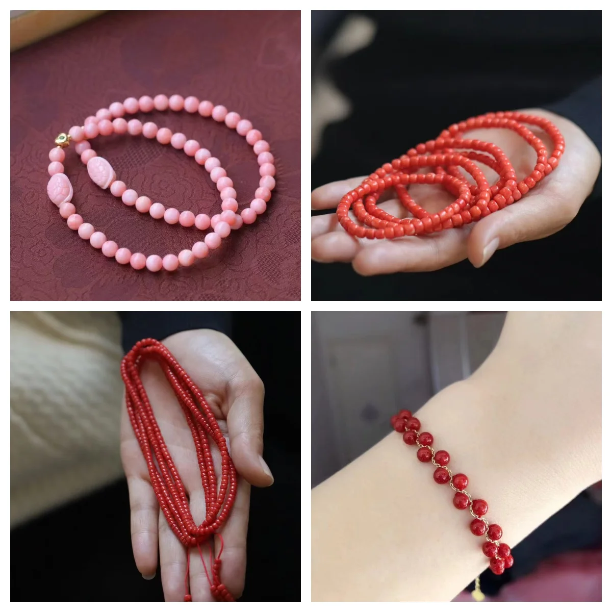 1pcs/lot Natural Red Pink Coral Bead Bracelet 18k gold setting jadeite Simple and stylish Hand-knitted