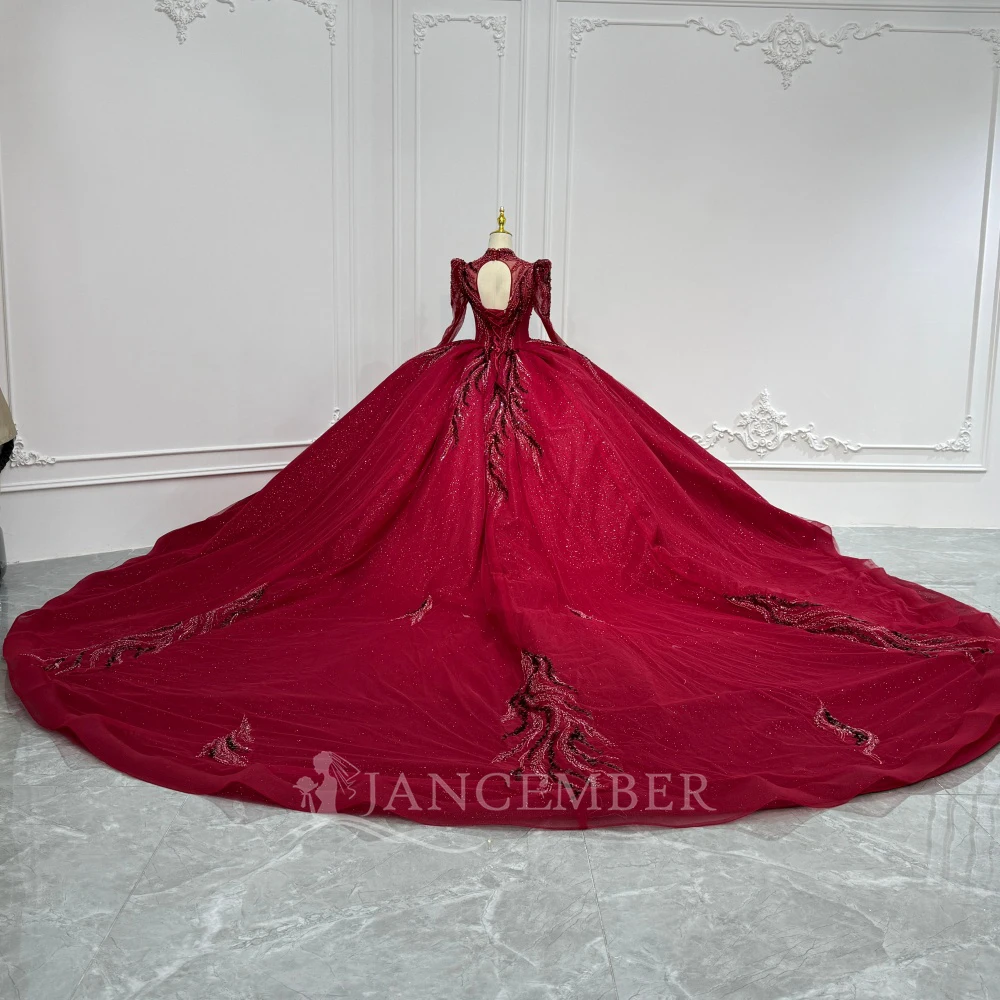 Robes de mariée de luxe à manches longues Robes à col haut robes de mariée de pays en dentelle personnalisées à lacets dos paillettes robes de novia