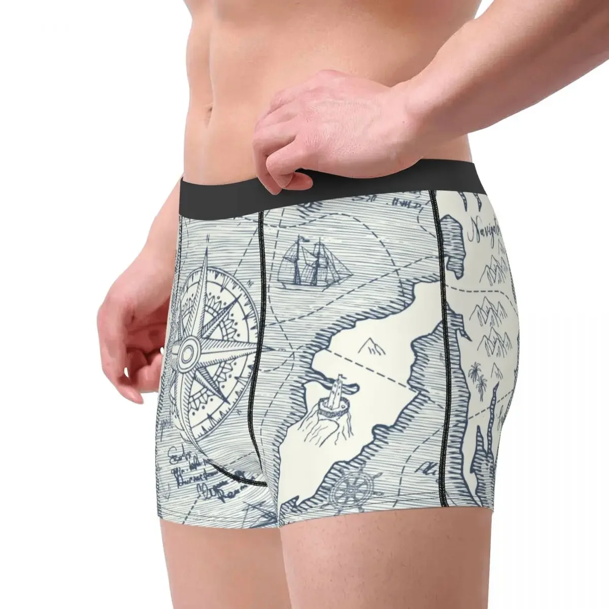 Men Retro Sea Map Underwear Nautical Anchor Hot Boxer Briefs Shorts Panties Homme Breathable Underpants