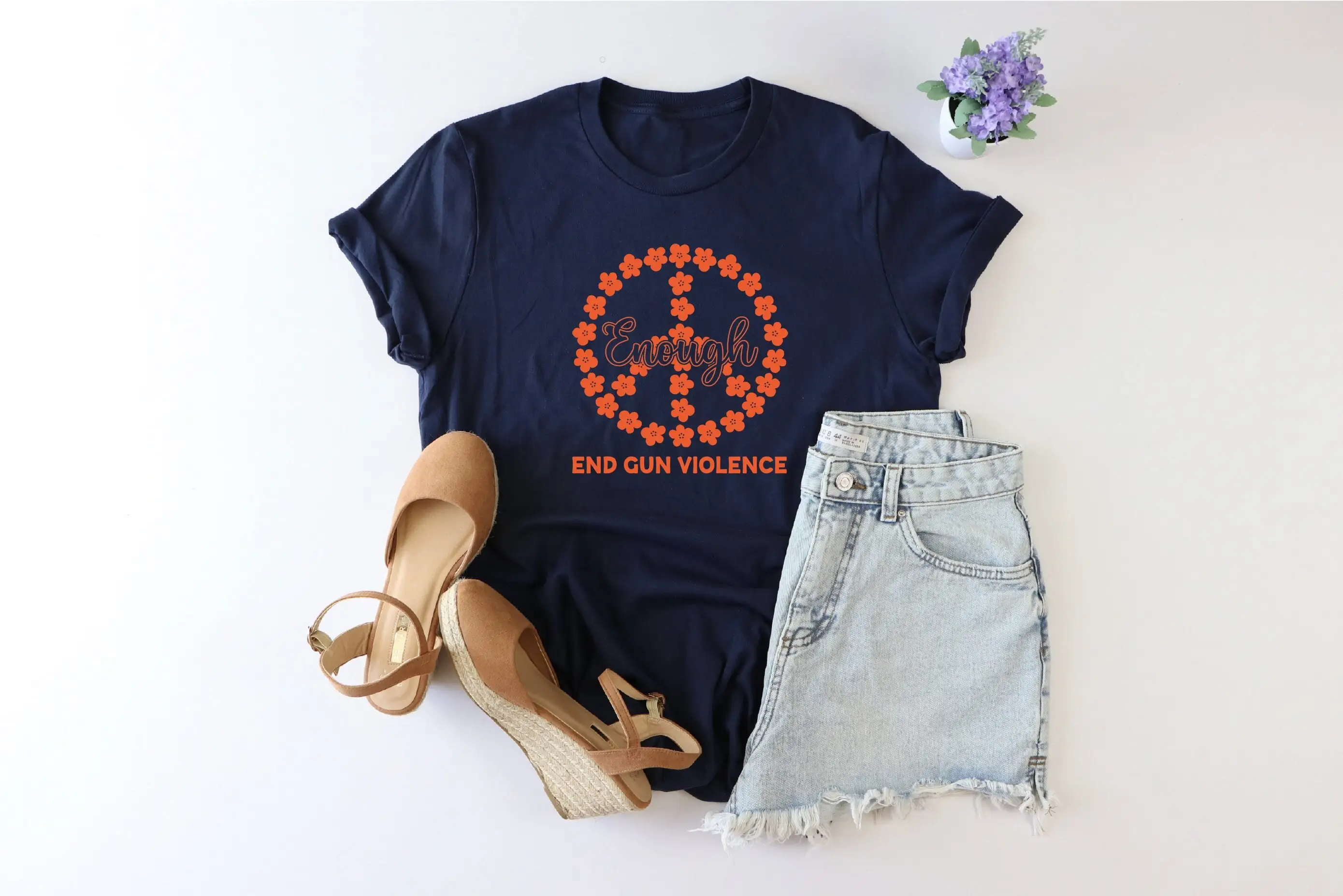 Enough T Shirt Anti Gun End Violence Control Peace Sign Funny No Pro