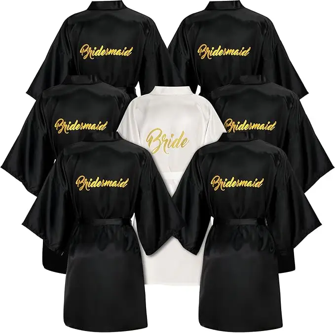

7 Pcs Bridesmaids Satin Robes Wedding Bride Matron of Honor Kimono Robes Maid of Honor Robe for Bridal Party Gift