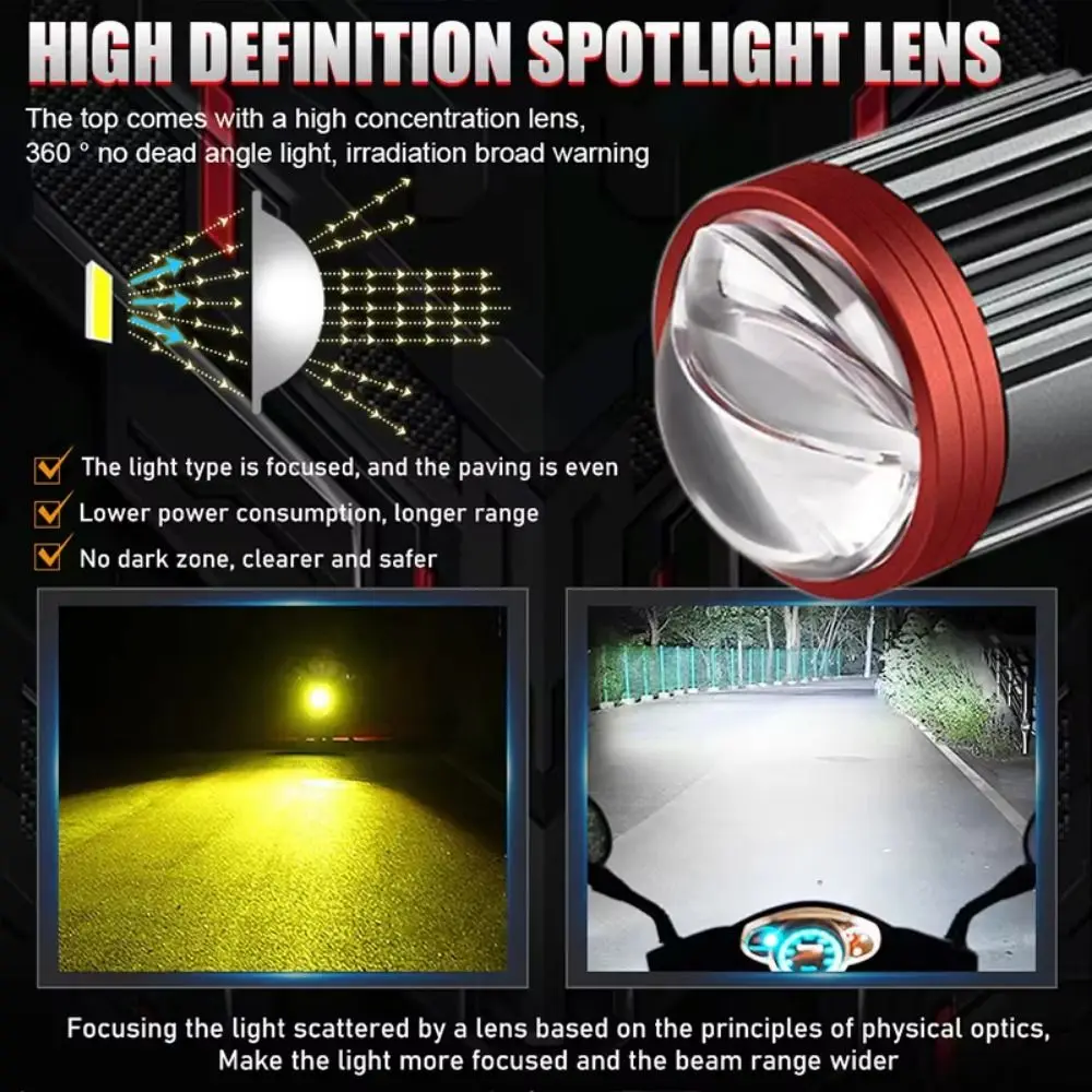 H4 LED H6 BA2D Motorcycle LED Headlight Bulb White Yellow Dual Color H4 Scooter Spotlights High Low Beam Waterproof