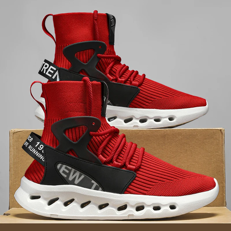 Men Spring Sock Boots High Top Comfortable Casual Shoes Men Women Couple Sport Shoes Lightweight Running Tennis Air Cushion Plus