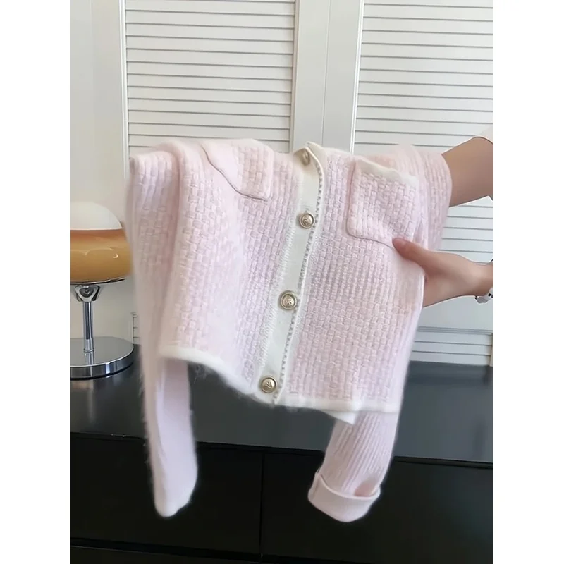 Sweet Sle Weicher, hautfreundlicher hellrosa Strickpullover ort Cardigan Faionable Damen Herbst Neuankömmling Pendler Sle...