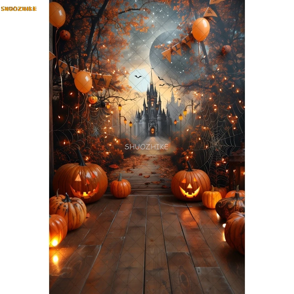Fondo de Halloween Castillo calabaza foto Banner fotografía accesorios de fondo para fiesta nocturna de Halloween suministros de decoración