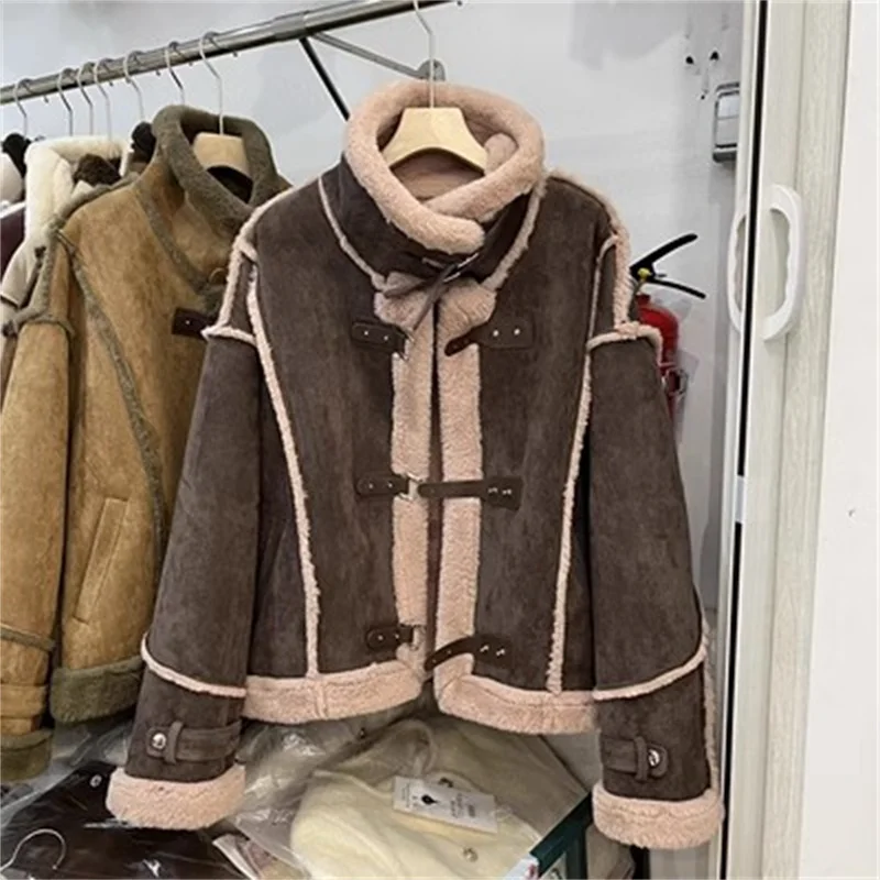 Plush Lamb Fur Jacket fur Integrated Jacket For Women\'s 2024 Winter Coat New Thicken Suede Motorcycle Plush Jacket High Quality