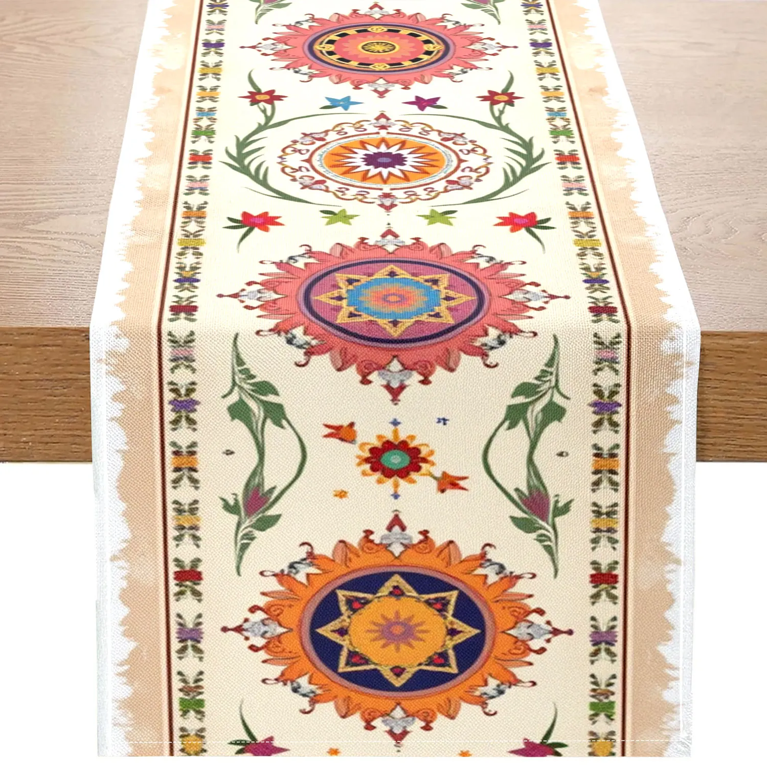 1 Piece of Bohemian Style Table Runner, Decorated with Colorful Mandalas and Floral Patterns, Suitable for Exotic-Style Homes and Art Parties