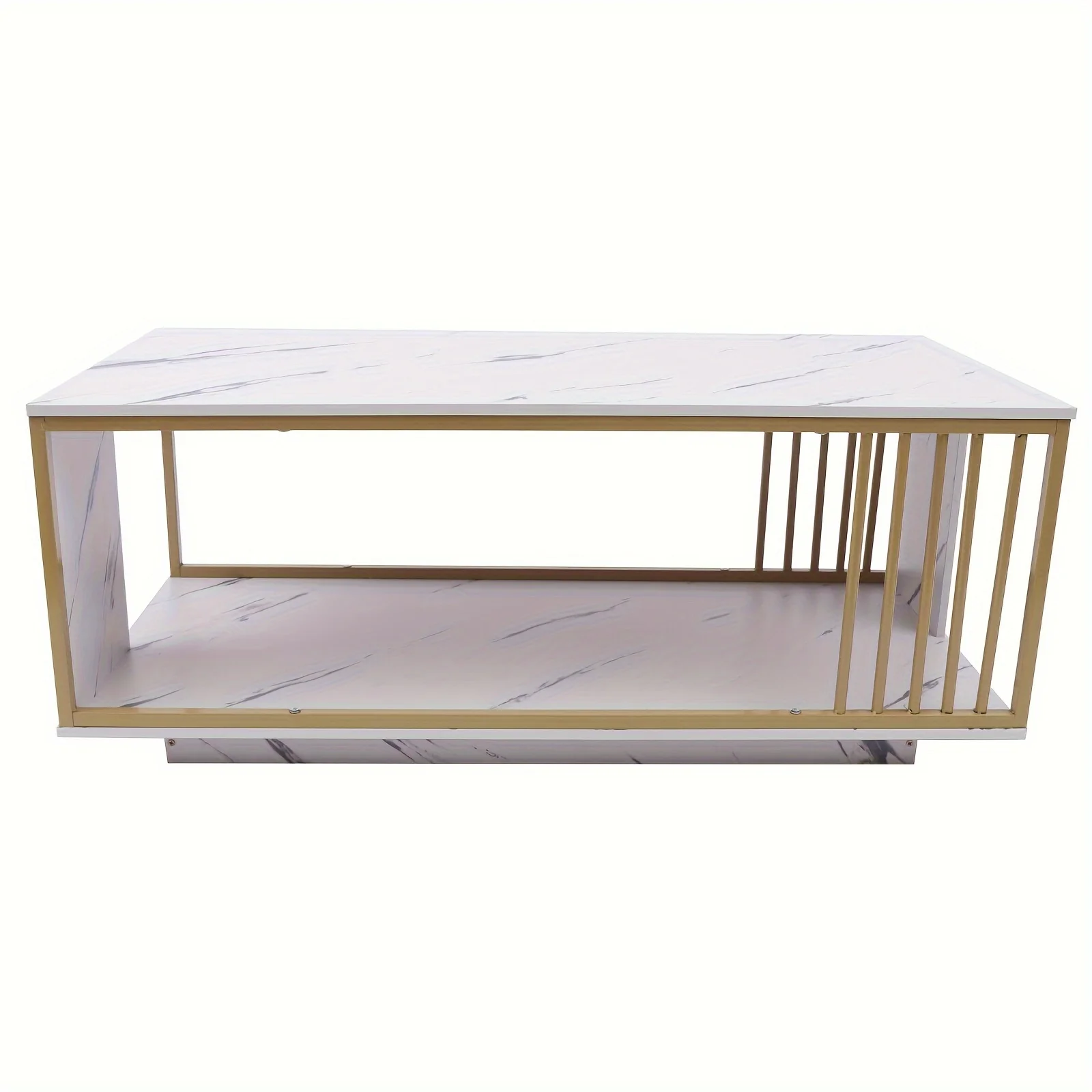 Mesa de centro rectangular con revestimiento de mármol y cerámica, mueble moderno de estilo clásico, 39,4x19,7 pulgadas, blanco y dorado, 1 unidad