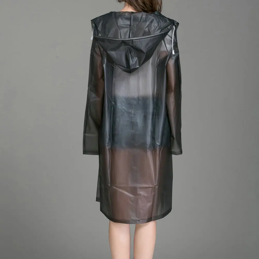 Translucent Black Thickened Eva Raincoat Adult Portable Reusable Waterproof Rain Poncho Hood Elastic Cuffs Outdoor Travel