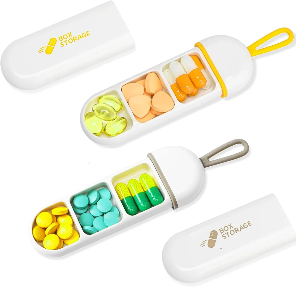 1/2 Stück Pillen-Organizer mit 3 Fächern, tragbares Pillenetui für Reisen, feuchtigkeitsbeständig, für Tabletten, Vitamine, Lebertran – Detail 8