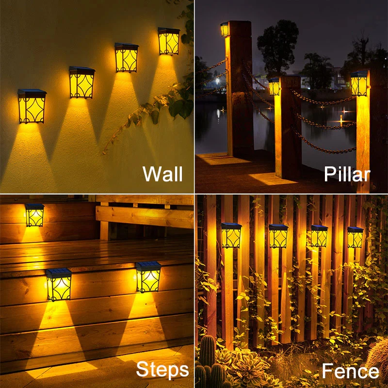 Imagem -06 - Retro Solar Fence Lights Branco Quente ao ar Livre e Mudança de Cor Lâmpada de Parede Solar Led para Jardim Decoração do Pátio Impermeável