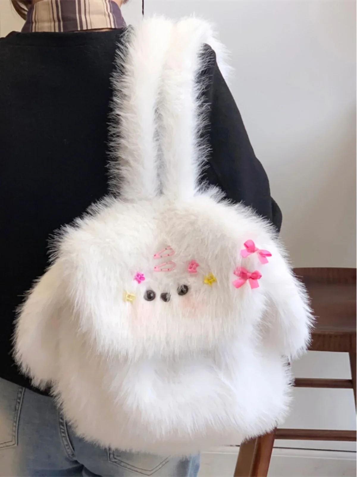 

Cute Sweet Autumn Winter 2024 New Design Doll Gift Furry Schoolbag Student All-match Casual JK Bag Commuter Backpack