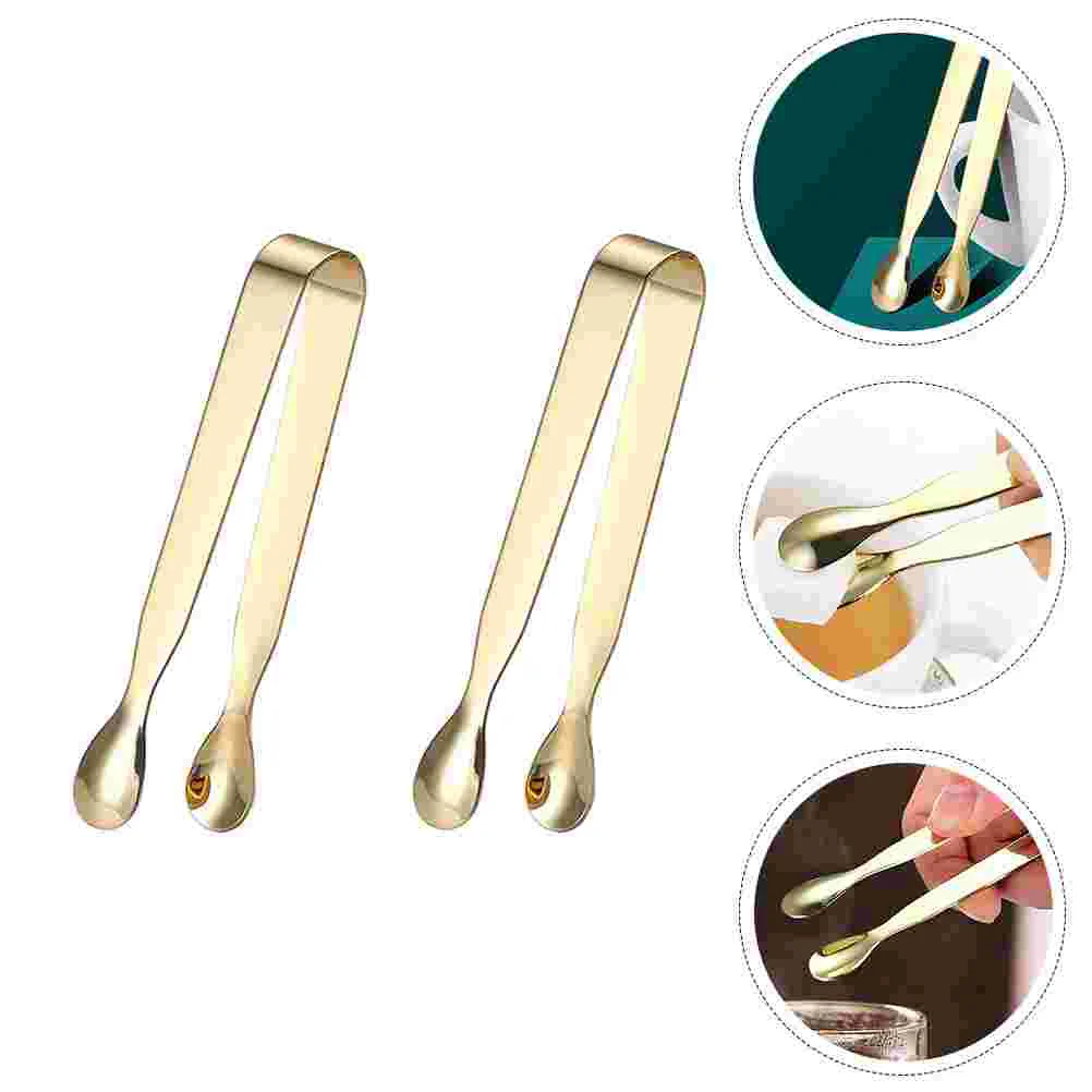 2 Pcs Cube Sugar Tong Ice Clip Mini Food Cubes Small Stainless Steel Serving for Restaurant