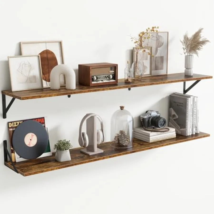 

55" Long Wall Mounted Floating Shelves8 inch Deep Floating Shelf with Metal Brackets Set of 2 Easy-to-Install Wall Decor Storag