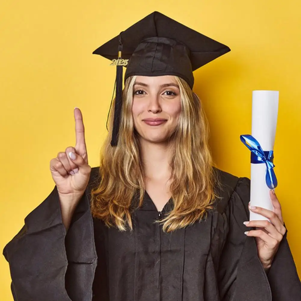 Bachelor Cap with Long Tassels Matte Adult Graduation Cap with 2025 Charm Long Tassels Unisex Adjustable Bachelor for College