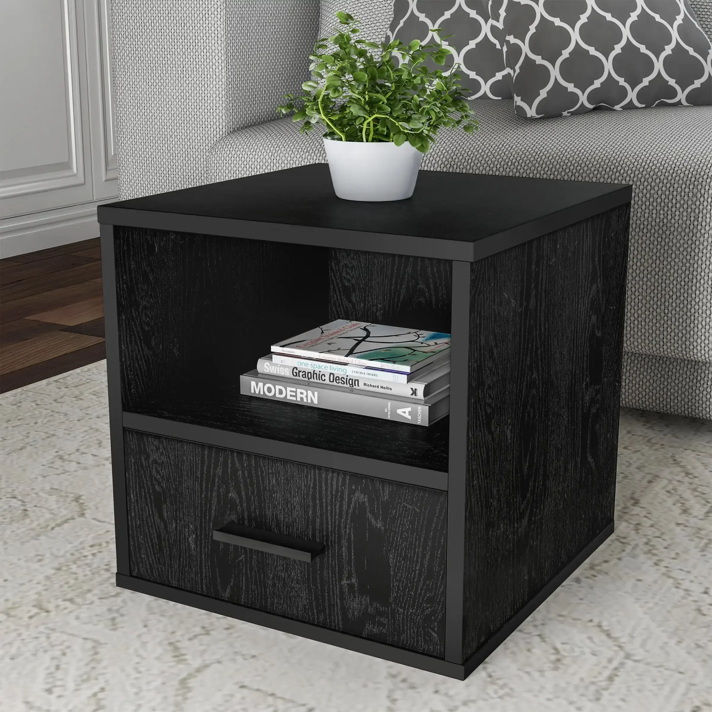 Home End Table for Bedroom, Living Room, or Office (Black)