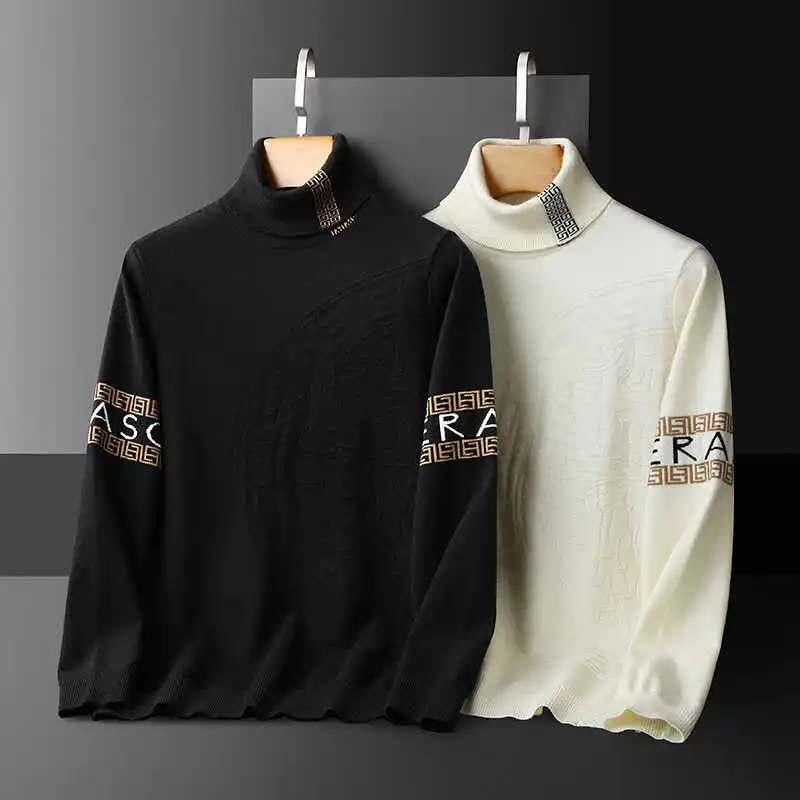 

Trendy Luxury Men's Knitted Sweater High Collar Slim Fit Warm Winter Woolen irt Busin Sle Long Sve Thiened Wool B...