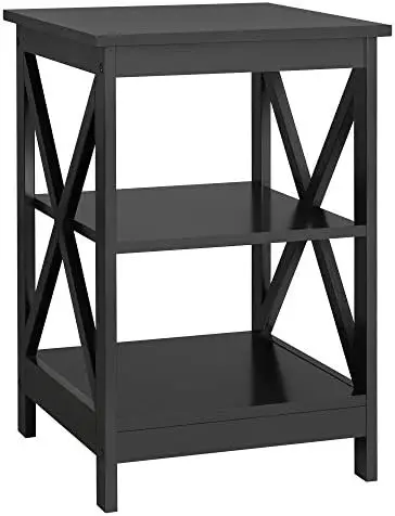 

Black End Table Set of 2, 16x16x24 in Sturdy 3-Tier Side Tables with & Solid Wood Legs, 2Pcs X-Design Modern Sofa Side Tab