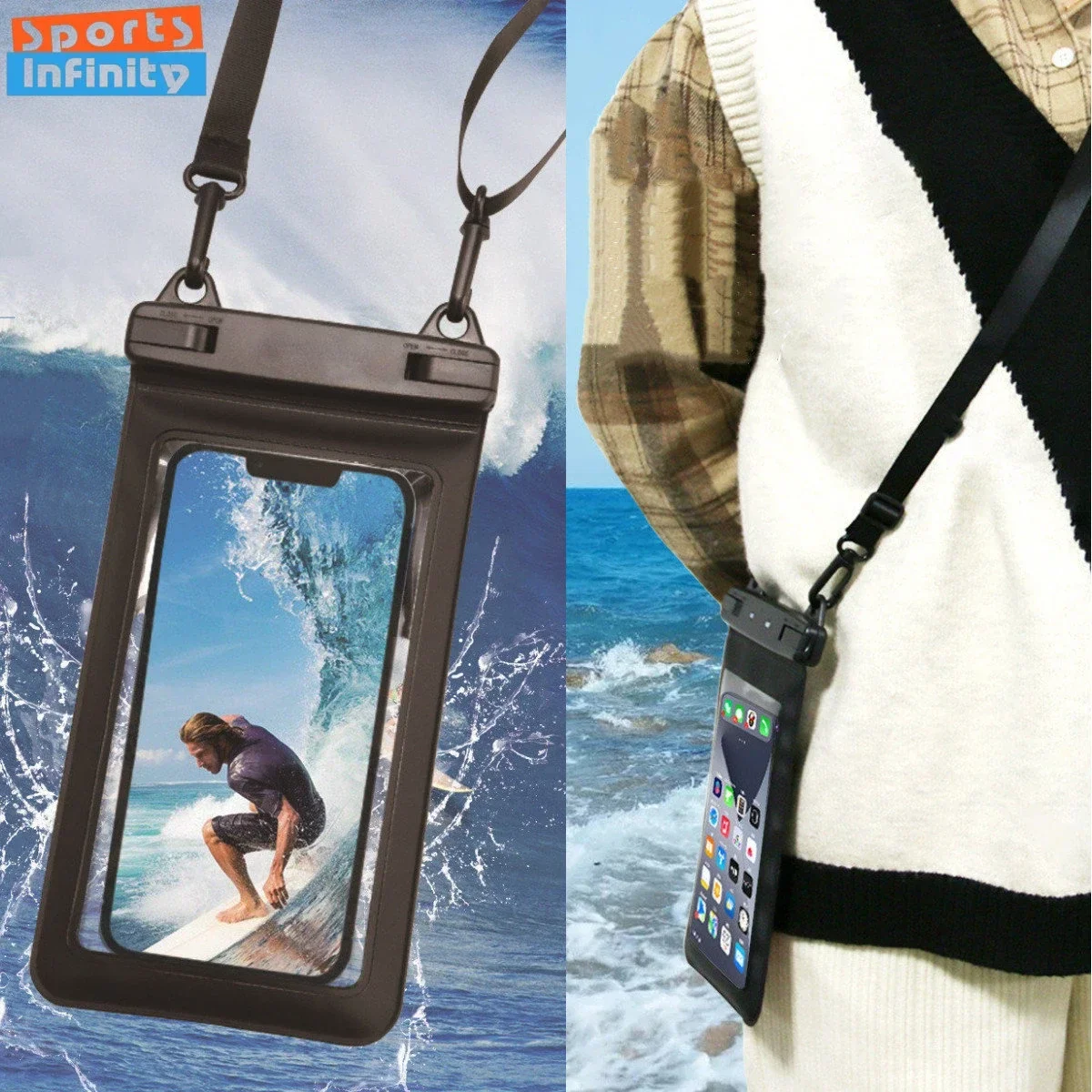 Universal Waterproof Mobile Phone Case Diving Surfing PVC Bags 7.4 inch Phone Waterproof Pouch Cover Underwater Swimming Dry Bag