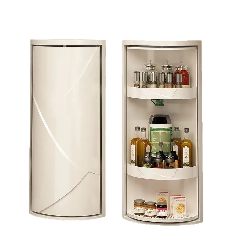 Kitchen storage rack, corner cabinet for seasonings, wall-mounted triangular rotating storage rack, a magic tool