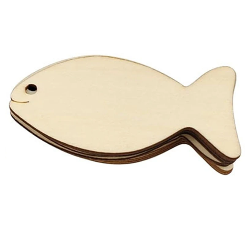 100PCS Wood Fish Cutouts Unfinished Wooden Fish Hanging Ornaments DIY Fish Craft Gift Tags For Party Decoration