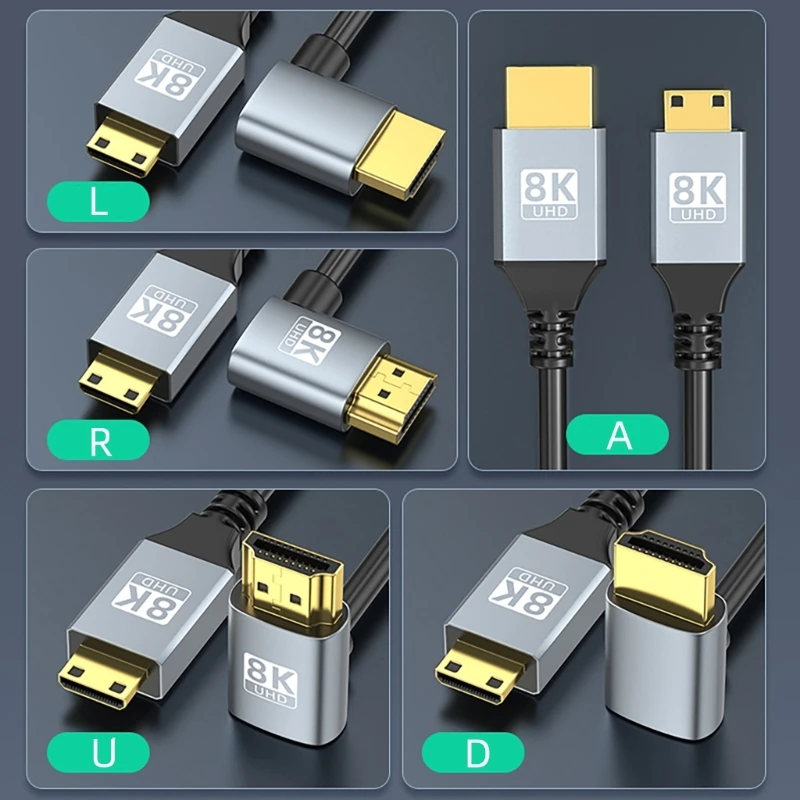 Braided Mini HDMIcompatible to HDMIcompatible Cable 8K 60Hz 48Gbps for High Resolution Displays H8WD