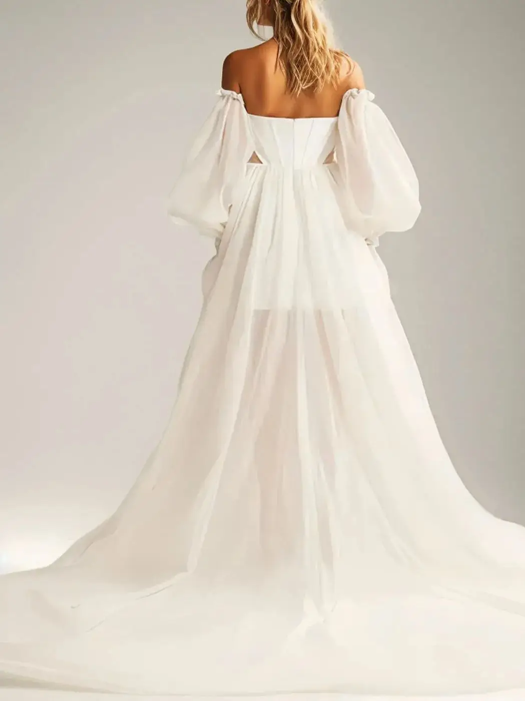 Elegant A-Line Wedding Dress Chapel Train Tulle Strapless Boho Puff Sleeves Ruffles High Split Bridal Gown 2025 Free Customized