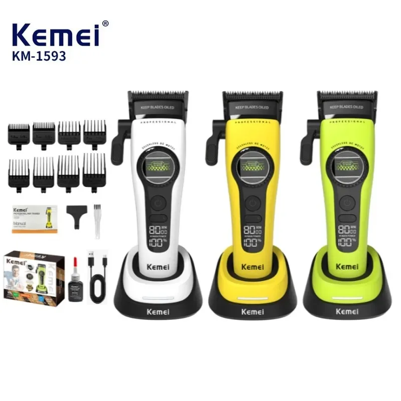 Kemei Professional Barber Hair Clipper Rechargeable Hair Trimmer Electric Hair Cutting Machine External Rotor Brushless Motor