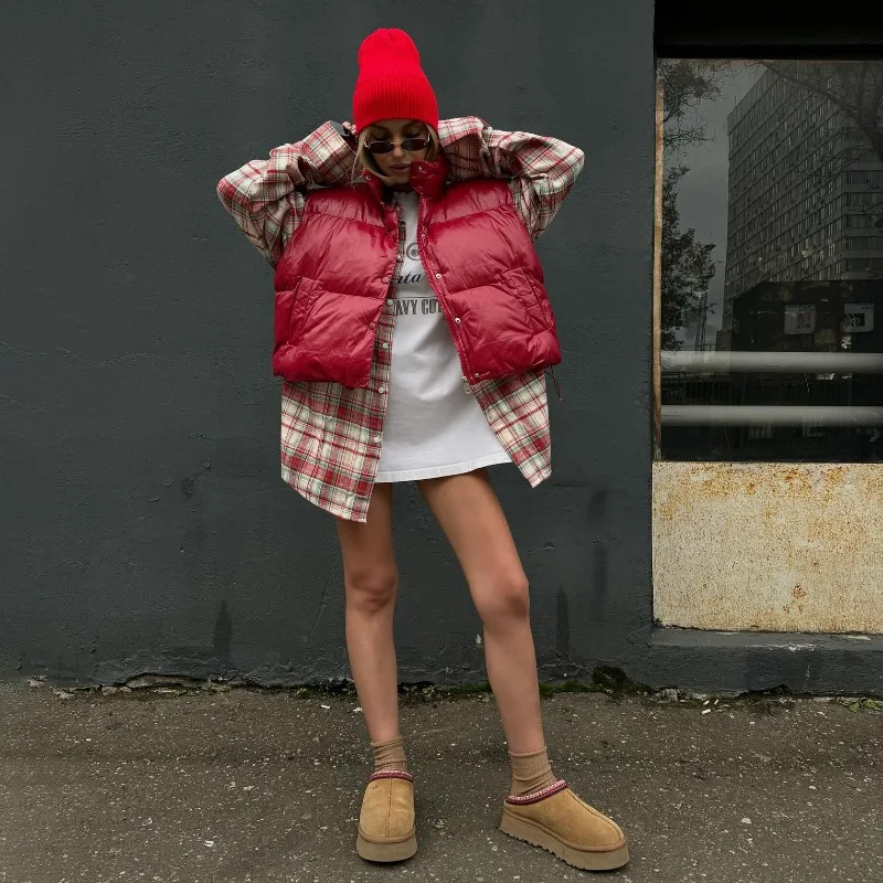 

2025 Spring and Autumn New Short Down Jacket Cotton Vest Women's Loose European and American Vest Coat Female Clothing