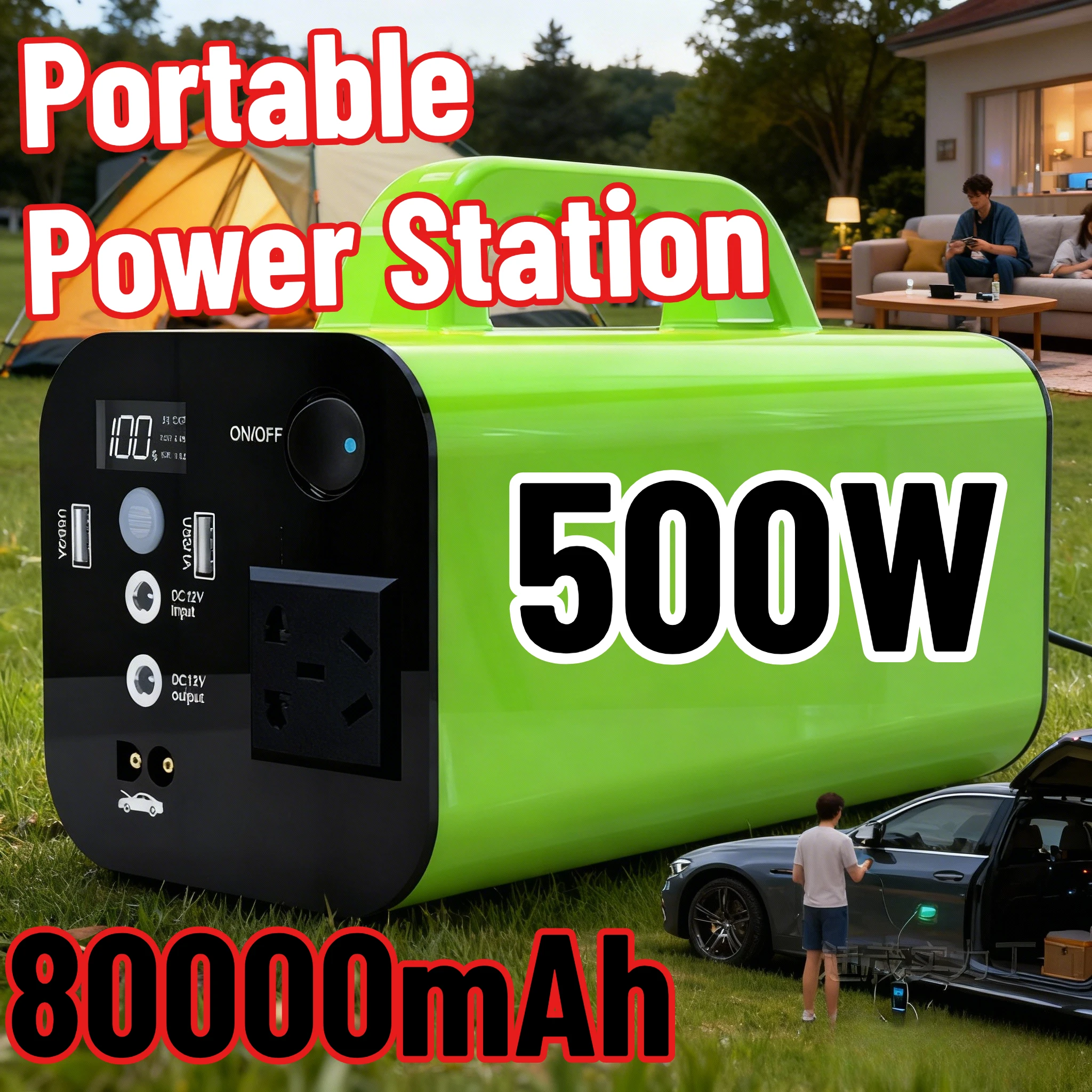 500W 98000mAh Long-Run Portable Generator, LiFePO4 Power Station with AC/DC Outputs for Outdoor Use