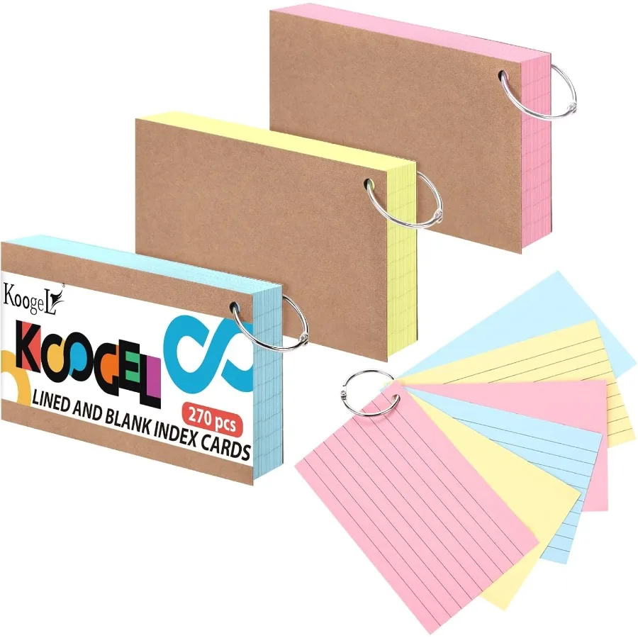 بطاقات الفهرس 3 × 5 بطاقات الفهرس الملونة مع حلقة للعودة إلى المدرسة، بطاقات ملاحظات ثقيلة، بطاقة تعليمية لدراسة المدارس #1