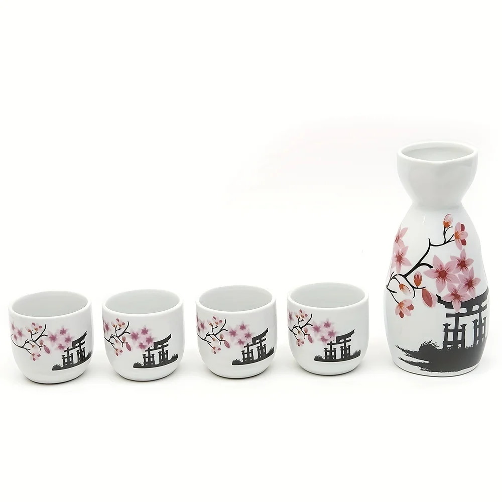 Ceramic Hand Painted White&Pink Flower Blossom Japanese Sake Set Birthday Gifts Collectibles