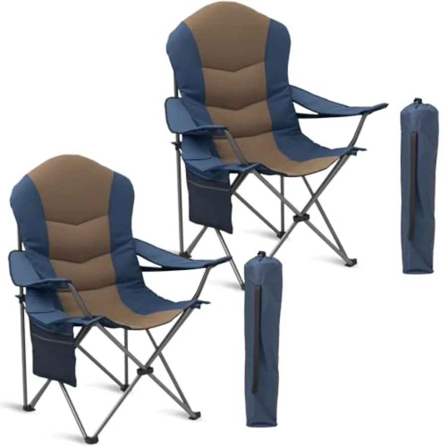 

Folding camping chairs for adults: high-back padded outdoor lawn chairs with lumbar support and cup holder 400lbs capacity port