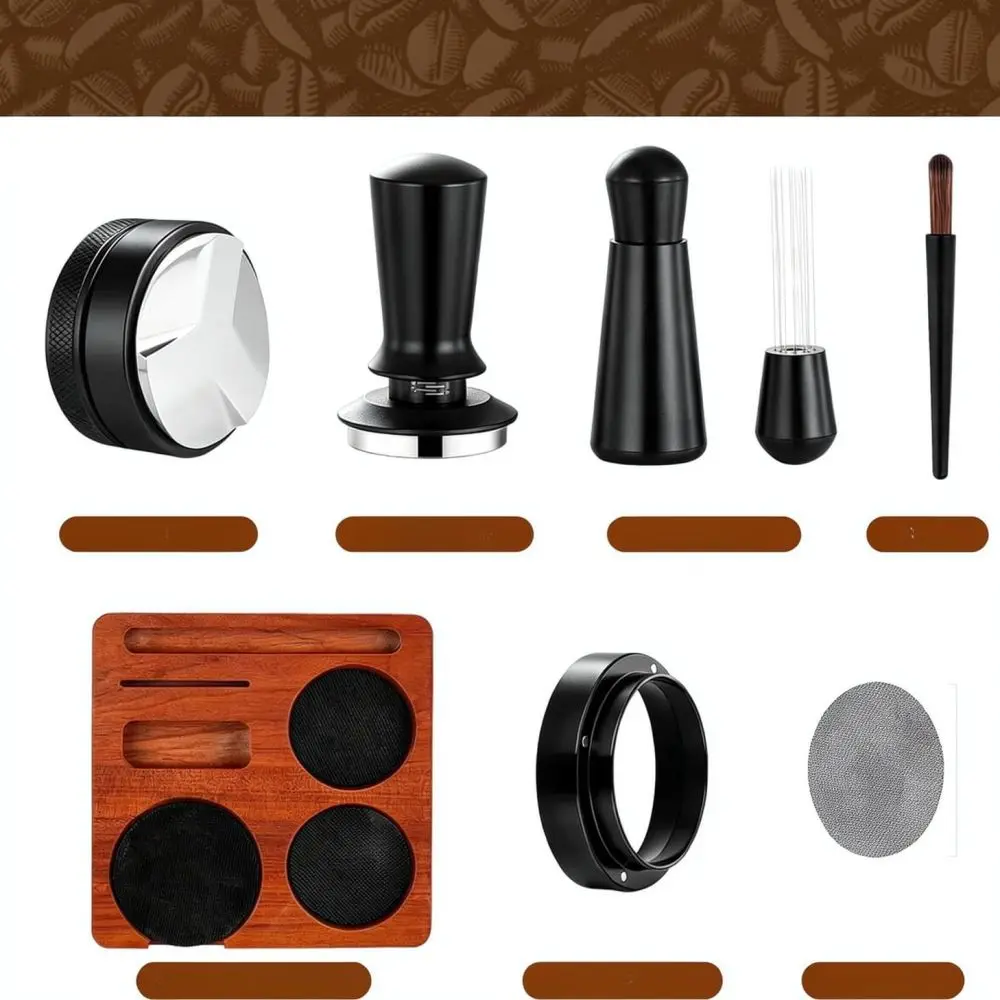 Espresso Brewing Tools Sapele Wood Base Coffee Distributor Calibrated Tamper WDT Needle Tool Dosing Ring Home Barista Supplies
