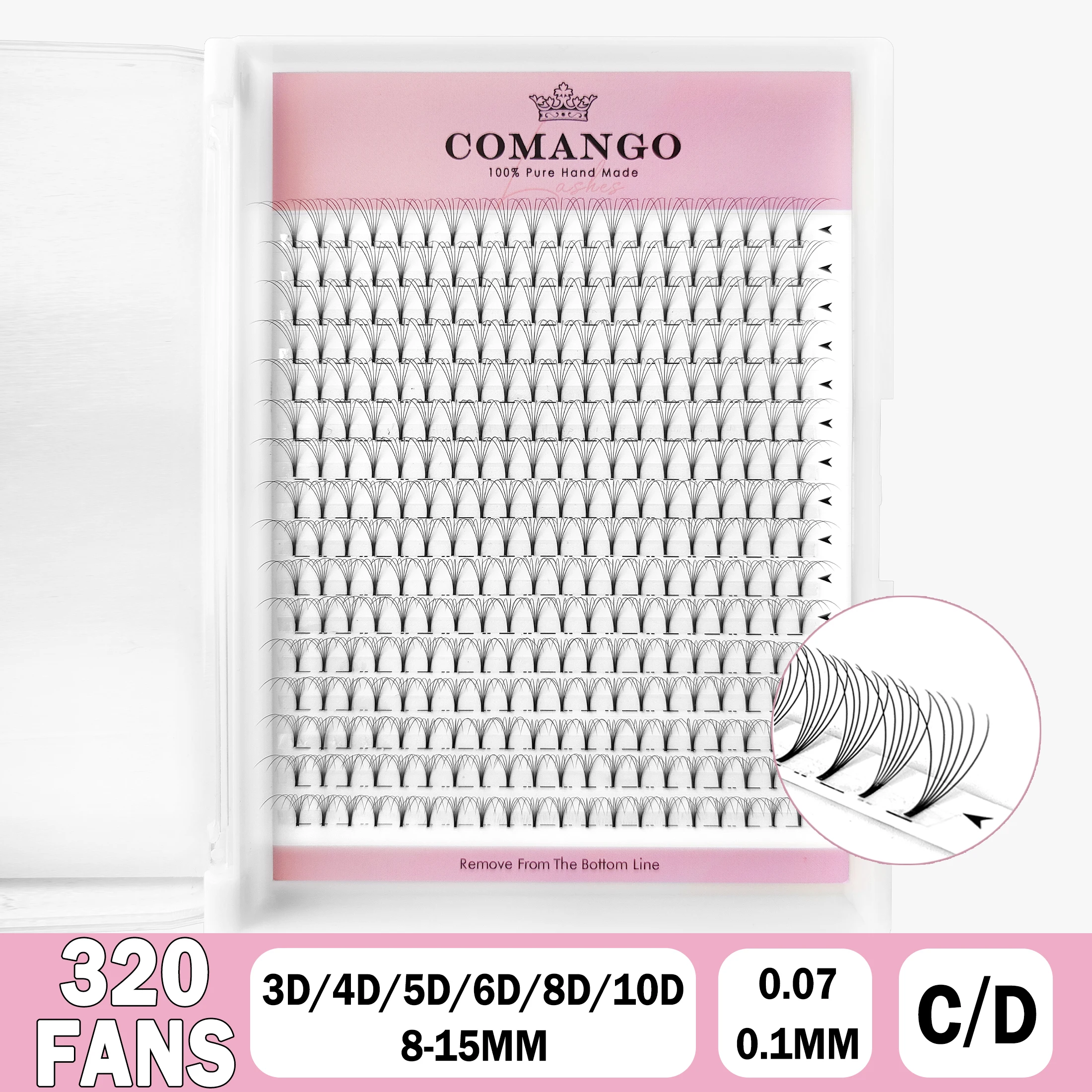 CoMango Wispy Premade Volume Fans 3-10D Individual Lashes Extension Short Stem 320 Fans Faux Mink Pre Made Russian Lashes