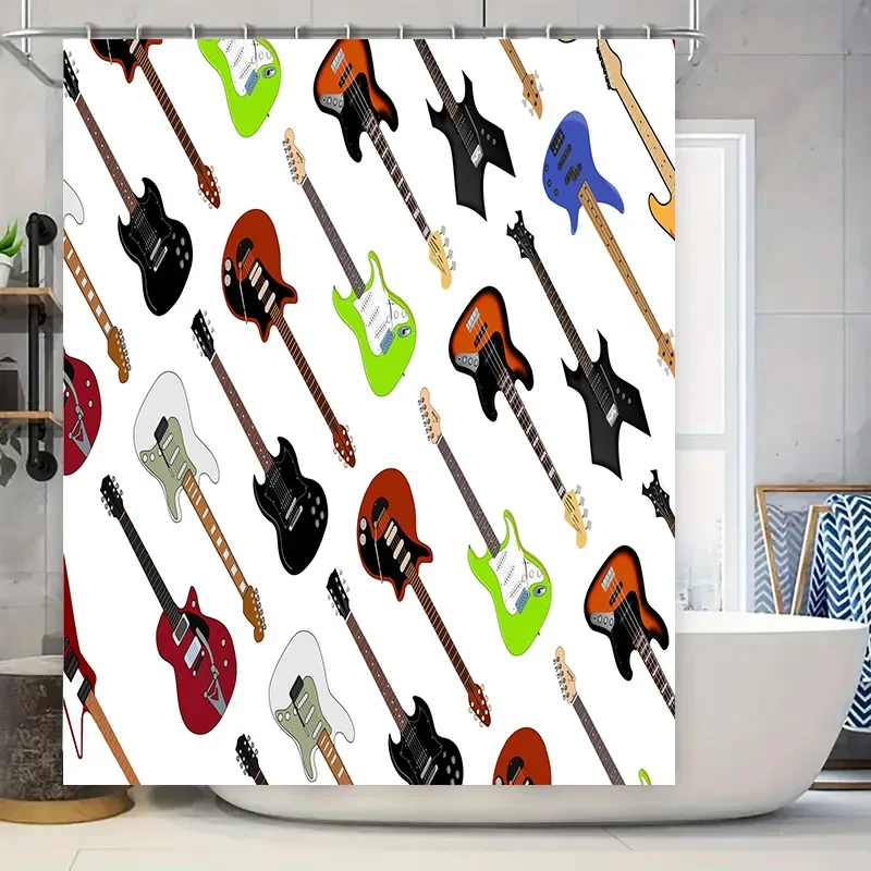 

Rock Out с вашими гитарами: занавеска для душа с рисунком электрогитары, декор для любителей музыки для ванной или кухни