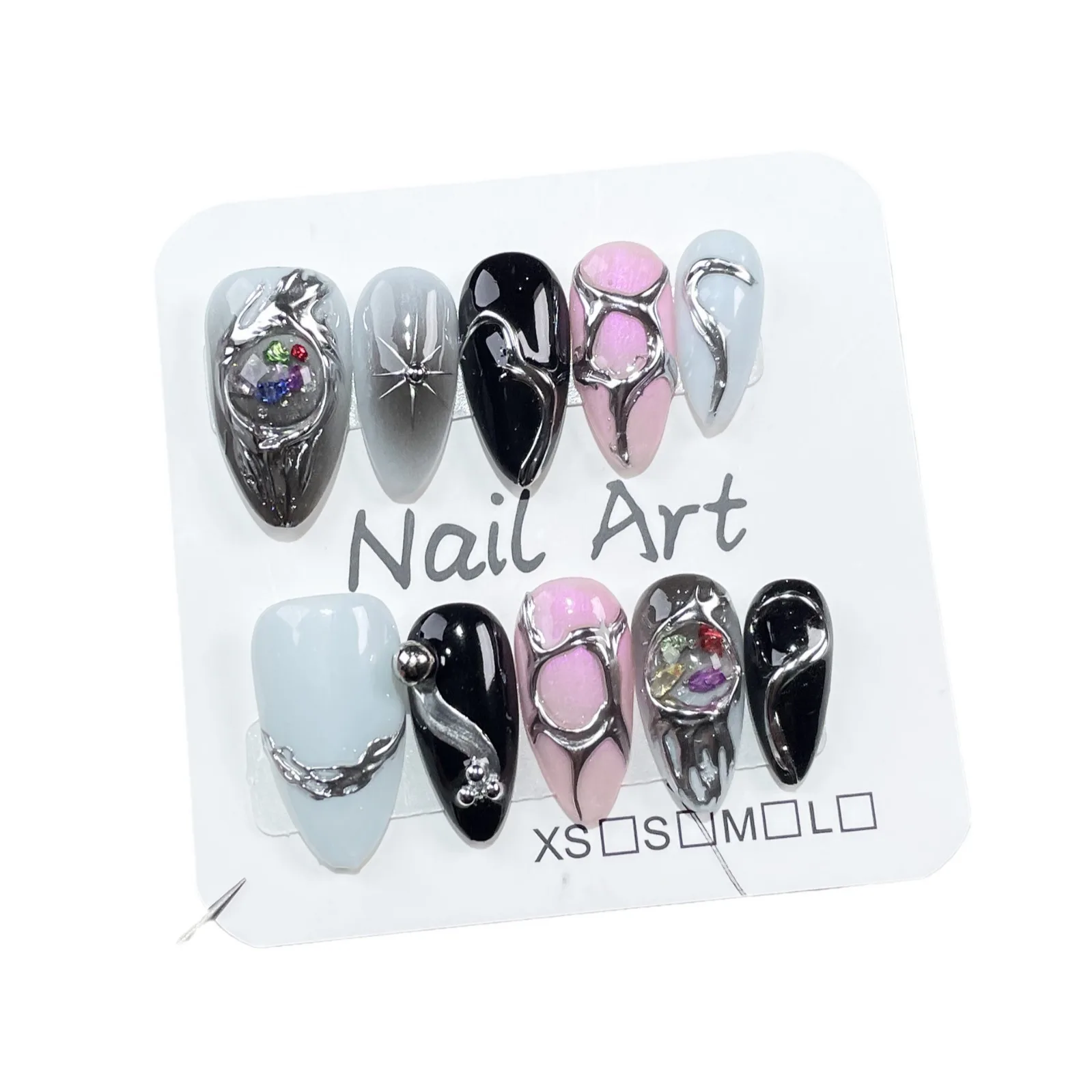 Nail Art Presson Nails Ins Stijl Handgemaakte Draagbare Nagels Metalen Europese En Amerikaanse Amandelnagels Draagbare Valse Nagelpunten