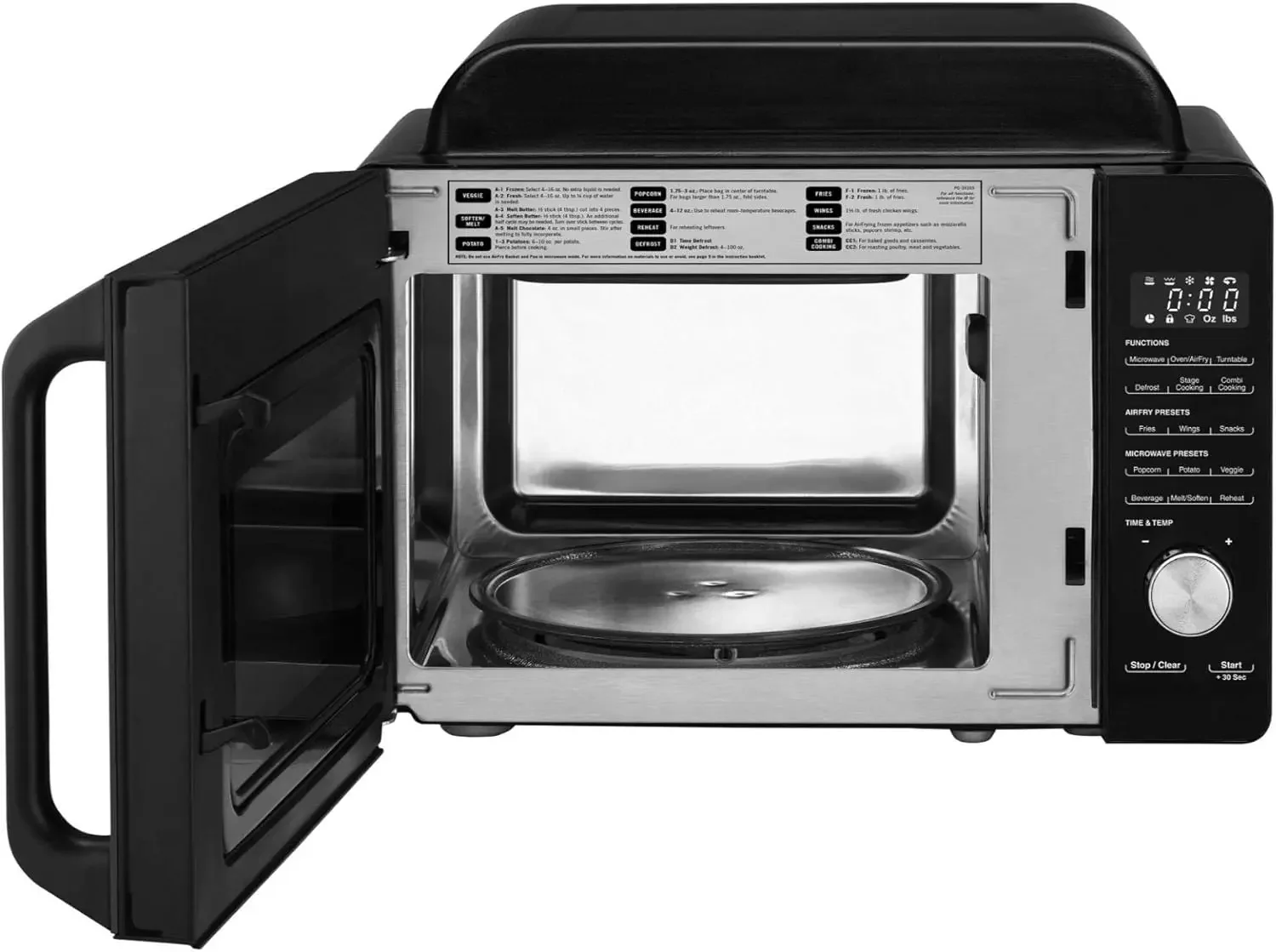 Horno freidora de microondas 3 en 1 AMW-60 de encimera, negro, funciones de microondas: opciones de microondas preestablecidas, 11 niveles de potencia (0-10)