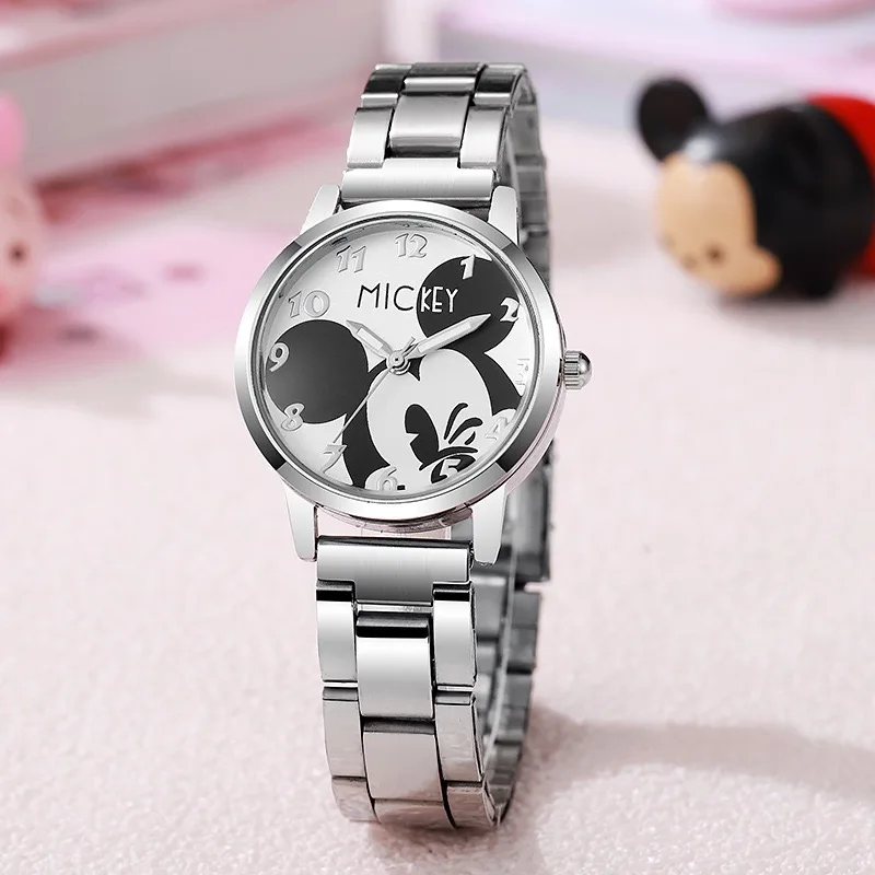 Disney Mickey Mouse Minnie Silver Watch Children's Boys Girls Watches Steel Students Quartz Adult Watch Birthday Gift