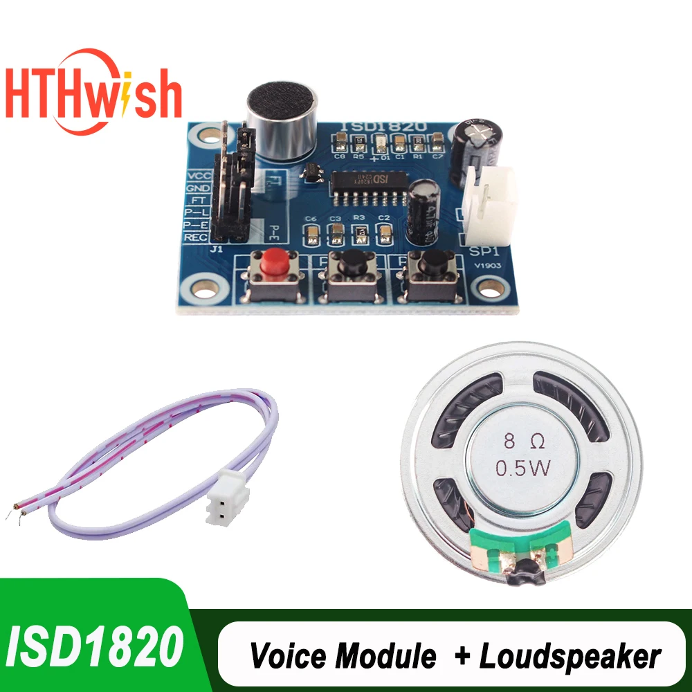 Kit 1/2/5 ISD1820 Módulo grabador de voz Placa de audio con micrófonos + altavoz de 0,5 W 8Ohm