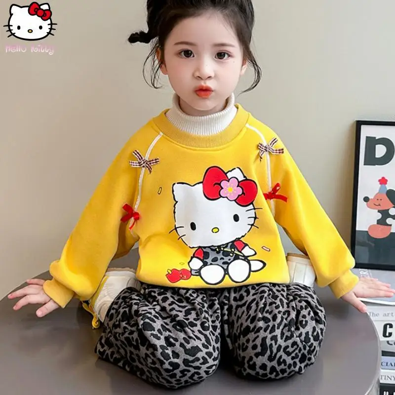 فتاة Kawaii القط سميكة البلوز بدل رجالي الكرتون جديد أنيمي الخريف الشتاء الأطفال الدافئة تي شيرت بلايز عادية قطعتين مجموعة #3