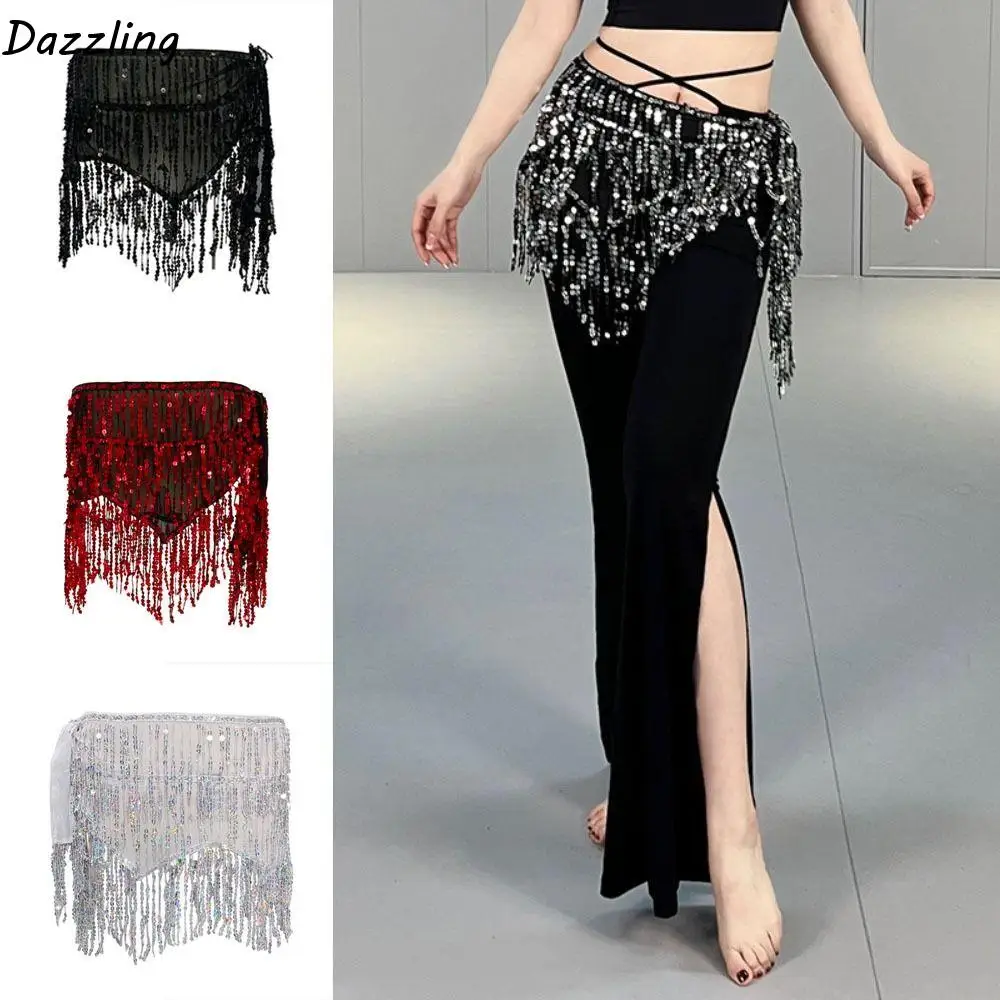 

Shiny Sequins Belly Dance Hip Scarf Tassel Sparkly Dance Skirt Waist Belts Elegant 4 Colors Women Waist Chains Dance Costumes