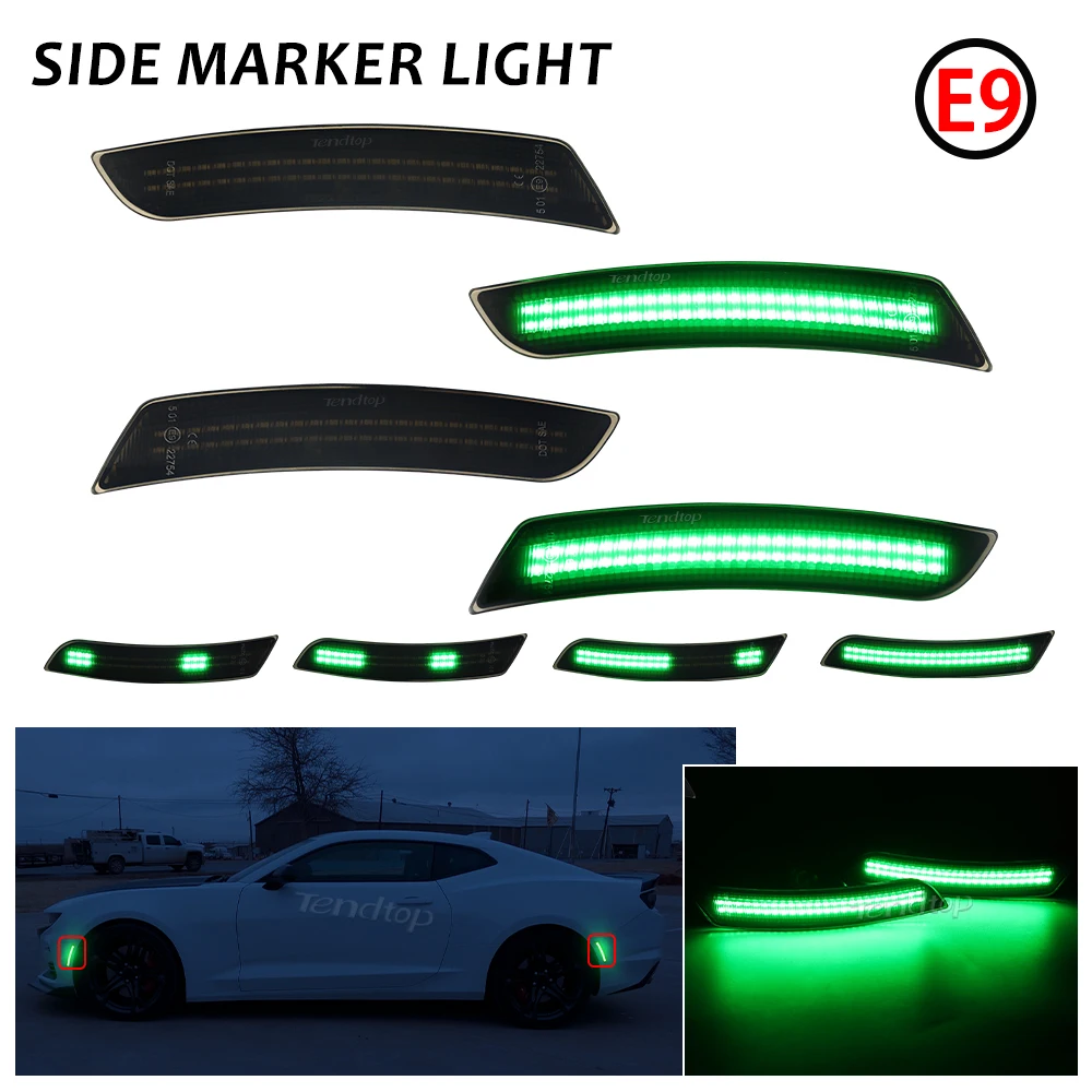 Full LED Side Marker Front Rear Bumper Light  Flashing  Mirror Turn Signal Lamp Indicator for Chevy Camaro 2016-2023