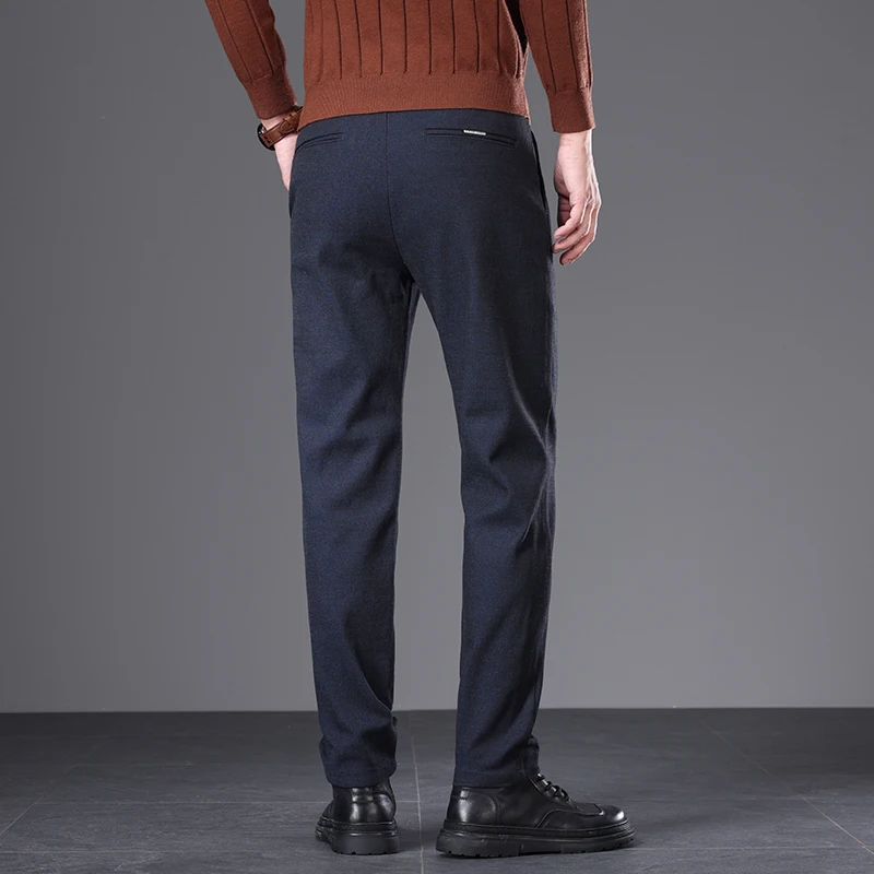 Autumn and Winter high-end abrasion men's casual pants straight pants scratch wool thickened light business men's pants