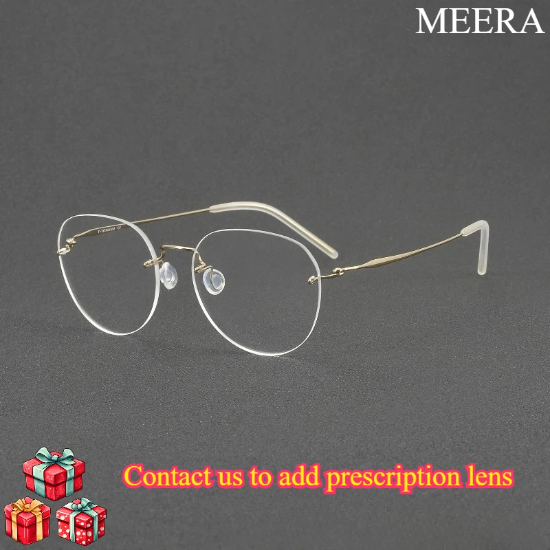 Fashion Lightweight Durable Rimless Round Eyewear with white Titanium Minimalist Optical Glasses for Business Daily Fashion Wear