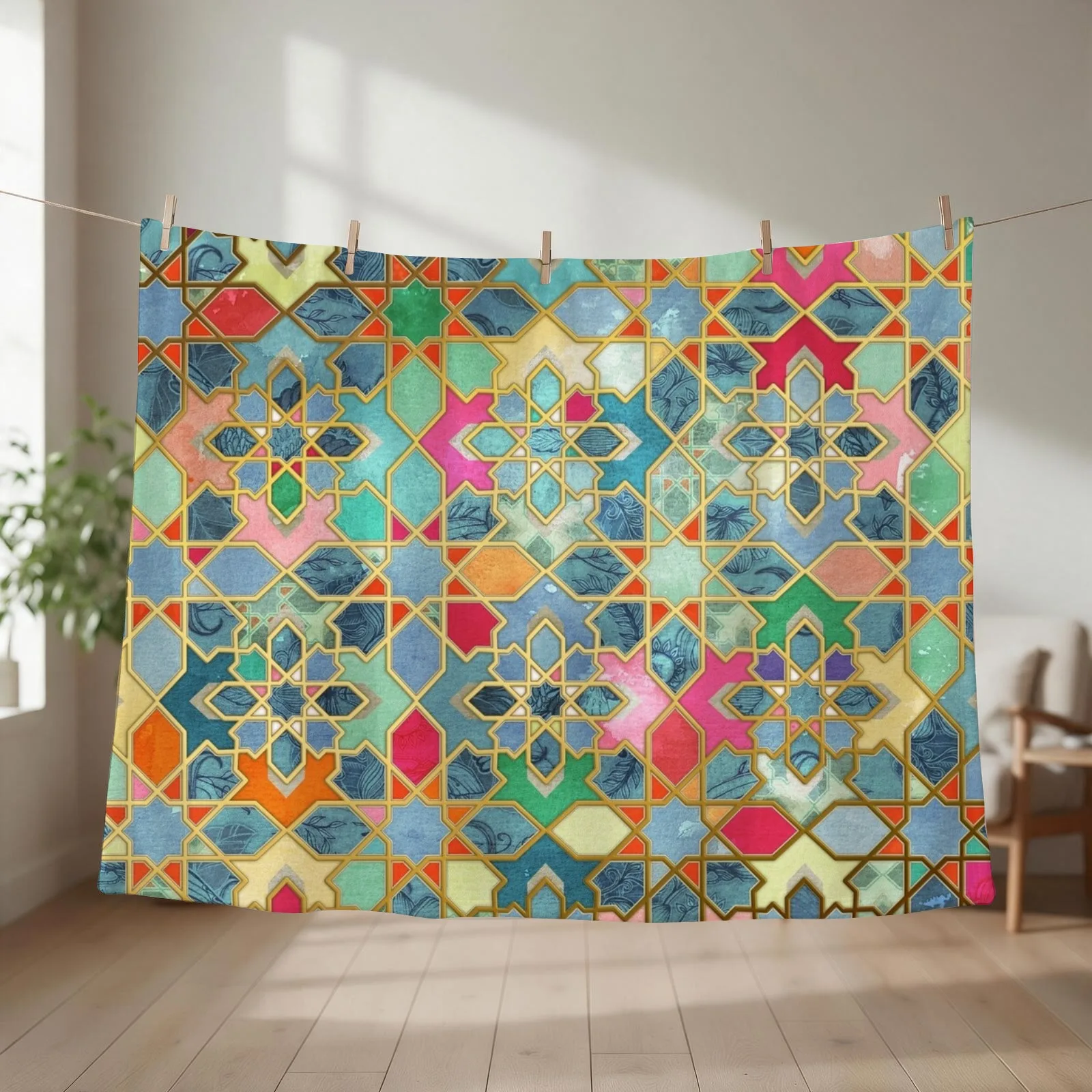 Gilt & Glory - Colorful Moroccan Mosaic Throw Blanket Loose Luxury Thicken Bed Summer Beddings Blankets