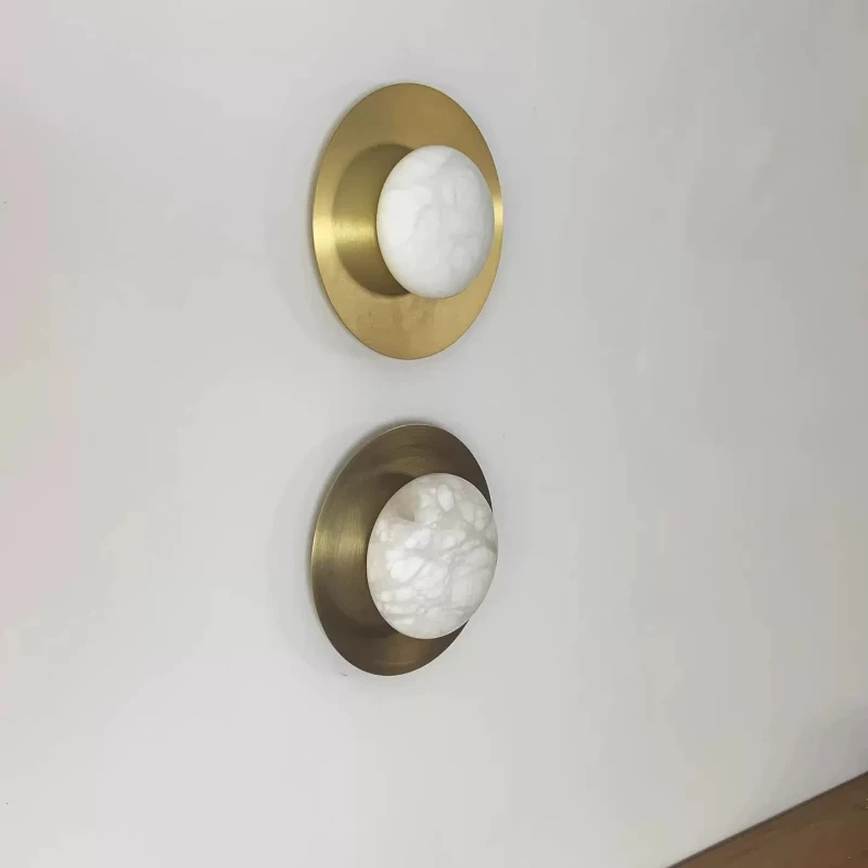 American Brass Wall Lamps Natural Cloud Stone Wall Lights Living Room Sofa Bedside Round Wall Sconces Indoor Decorative Fixtures