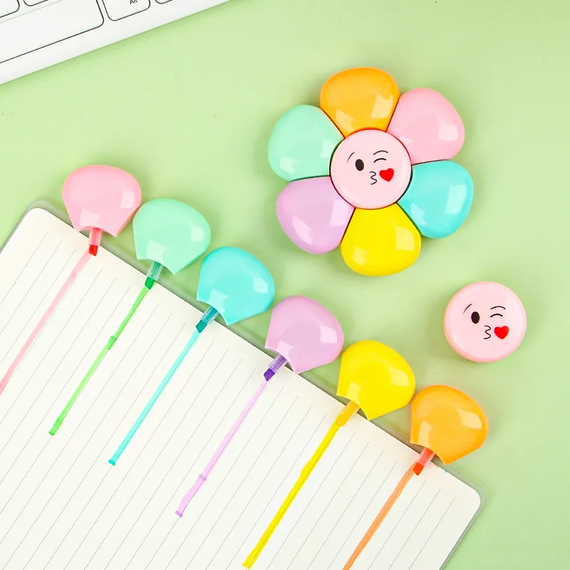 6PCS Sunflower highlighter, six color petal, school office stationery