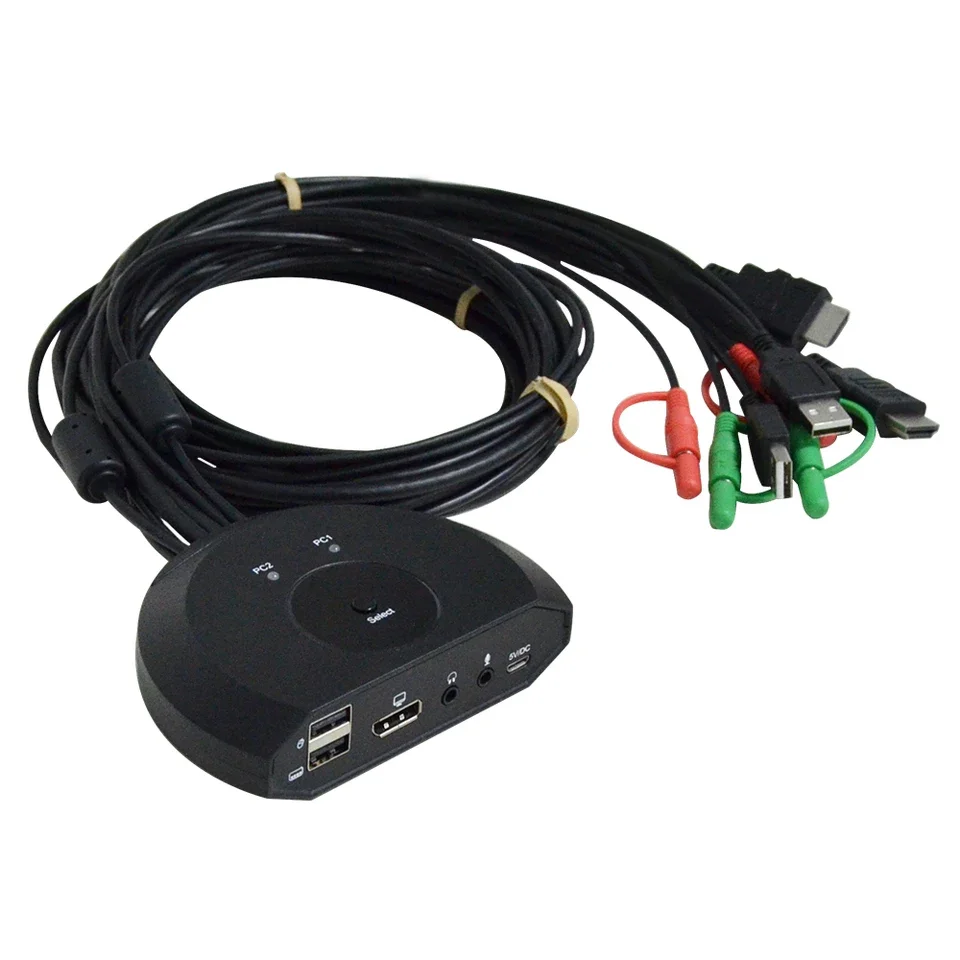 

2-Port KVM Switch with Audio DisplayPort and USB Cable Share One HD Monitor for 2 Computers 4K 60HZ PVC Jacket